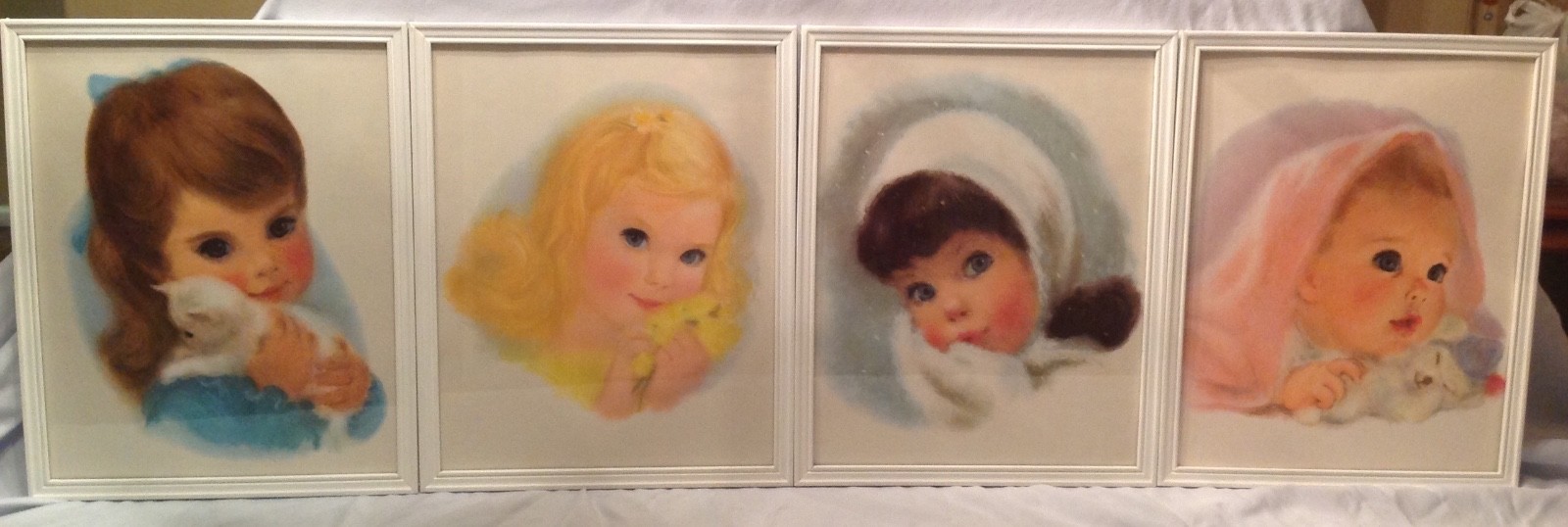 NORTHERN TISSUE GIRLS SET OF FOUR FRAMED 1960's BEAUTIFUL LITHOGRAPHS