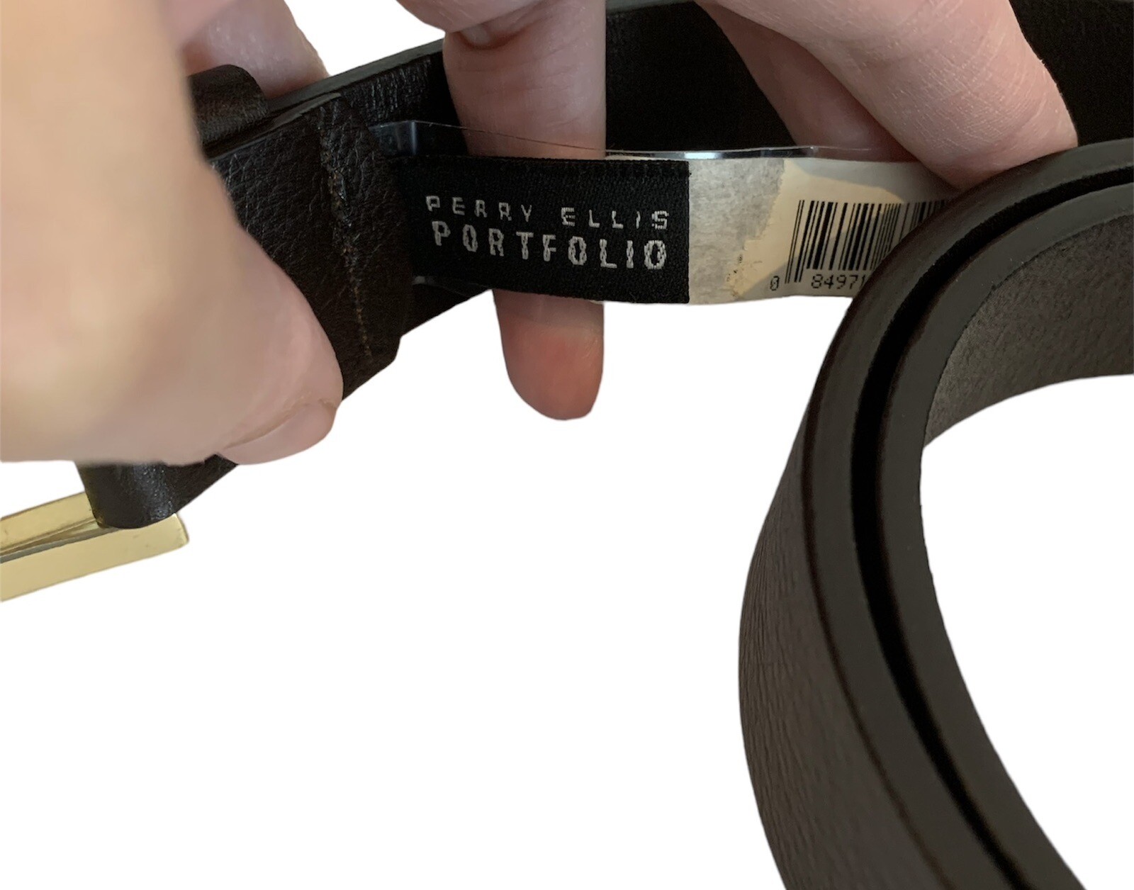 Perry Ellis Men’s Brown Leather Belt with Gold Buckle size 38