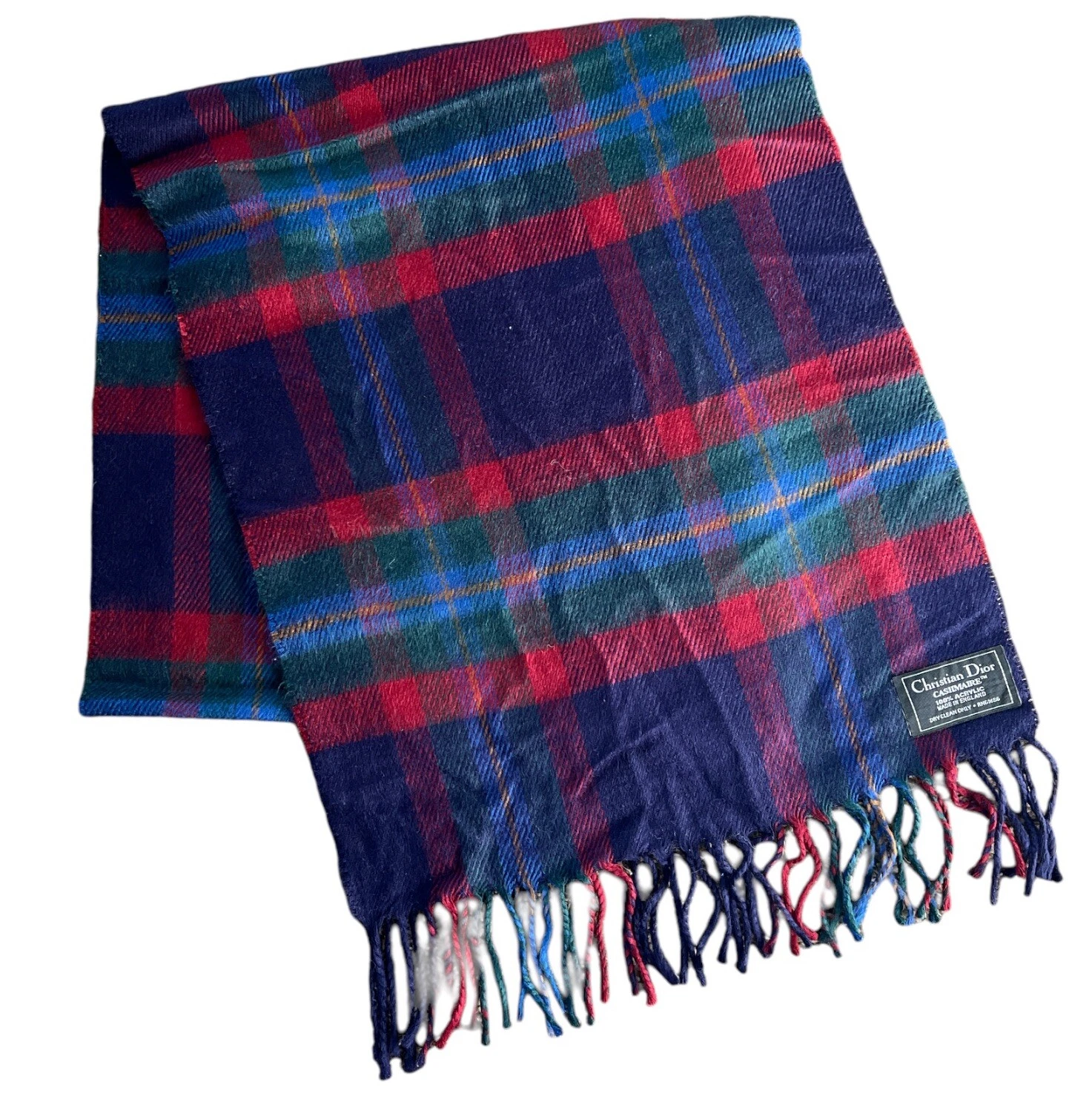 Écharpe cachemire multicolore plaid bleu Christian Dior 14,5 x 70