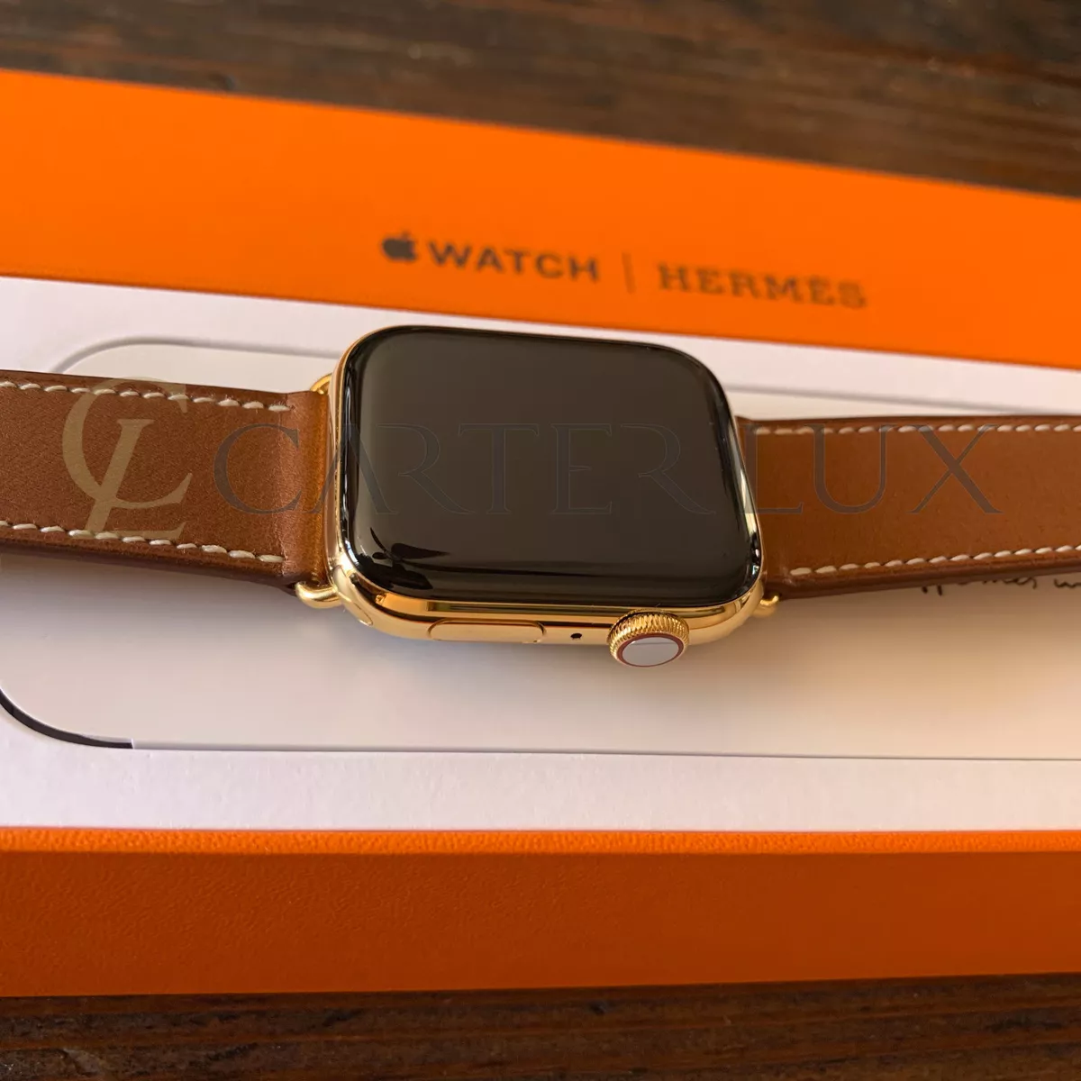 Apple Watch SERIES 7 Hermes 45mm Fauve Barenia Deployment 24K Custom Gold Plated