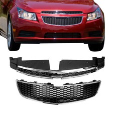 Front Bumper Upper Lower Grille Grill For Chevy Cruze 2011-2014 Chrome Black
