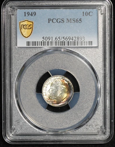 1949 Roosevelt Dime - PCGS MS-65 - Nice Toning, Color
