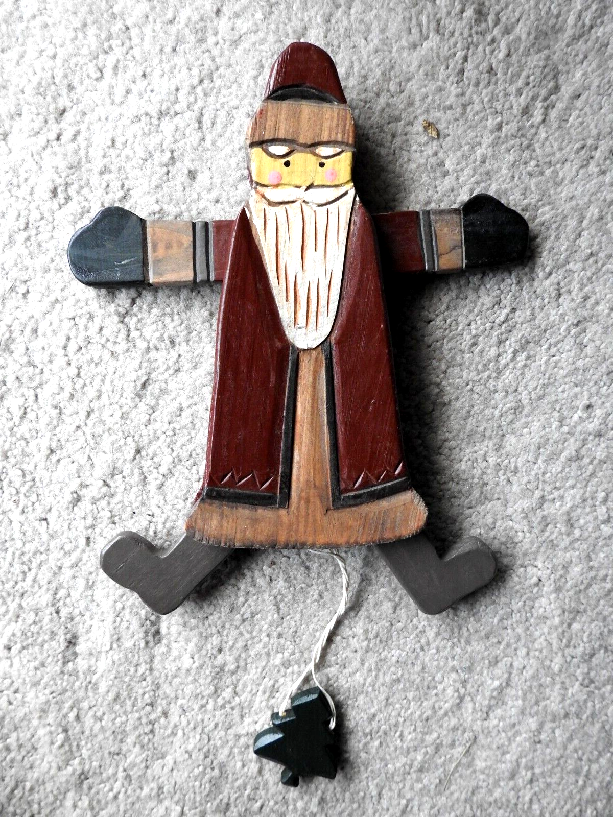 Vintage Wooden Santa Folk Art Pull String Jumping Jack Puppet   7 1/4