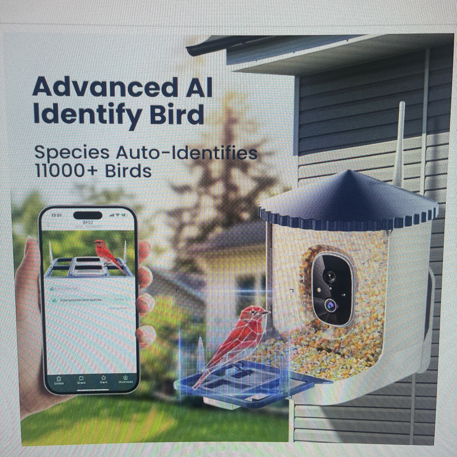 SOLIOM BF02 Bird Feeder with Camera Wireless Outdoor, 2K HD Wild Bird Watchin...