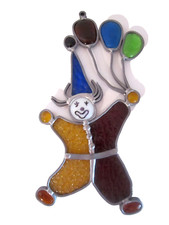 Vintage Leaded Stained Glass Suncatcher- Clown. Handmade. Window Hang. 8.5" tall