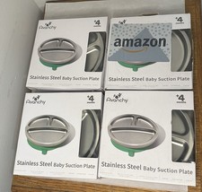 x4 Avanchy Stainless Steel Baby Plates 2 Blue And 2 Green Suctions