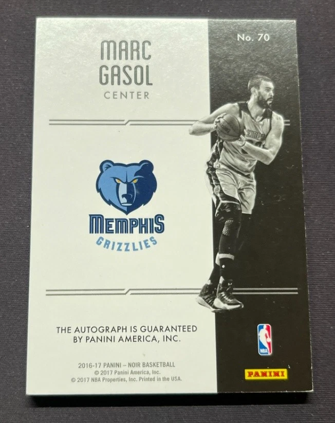 Marc Gasol 2016-17 Panini Noir Auto Noir Color 61/75 #70 - Image 2 of 2