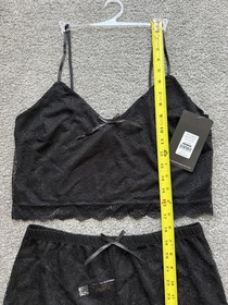 Just Sexy Lingerie Lace Cami & PJ Short Set Black, Large - MSRP $86