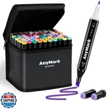 AnyMark Alcohol Markers, 80 Colors Dual Tip Art Coloring Markers Set for Kids