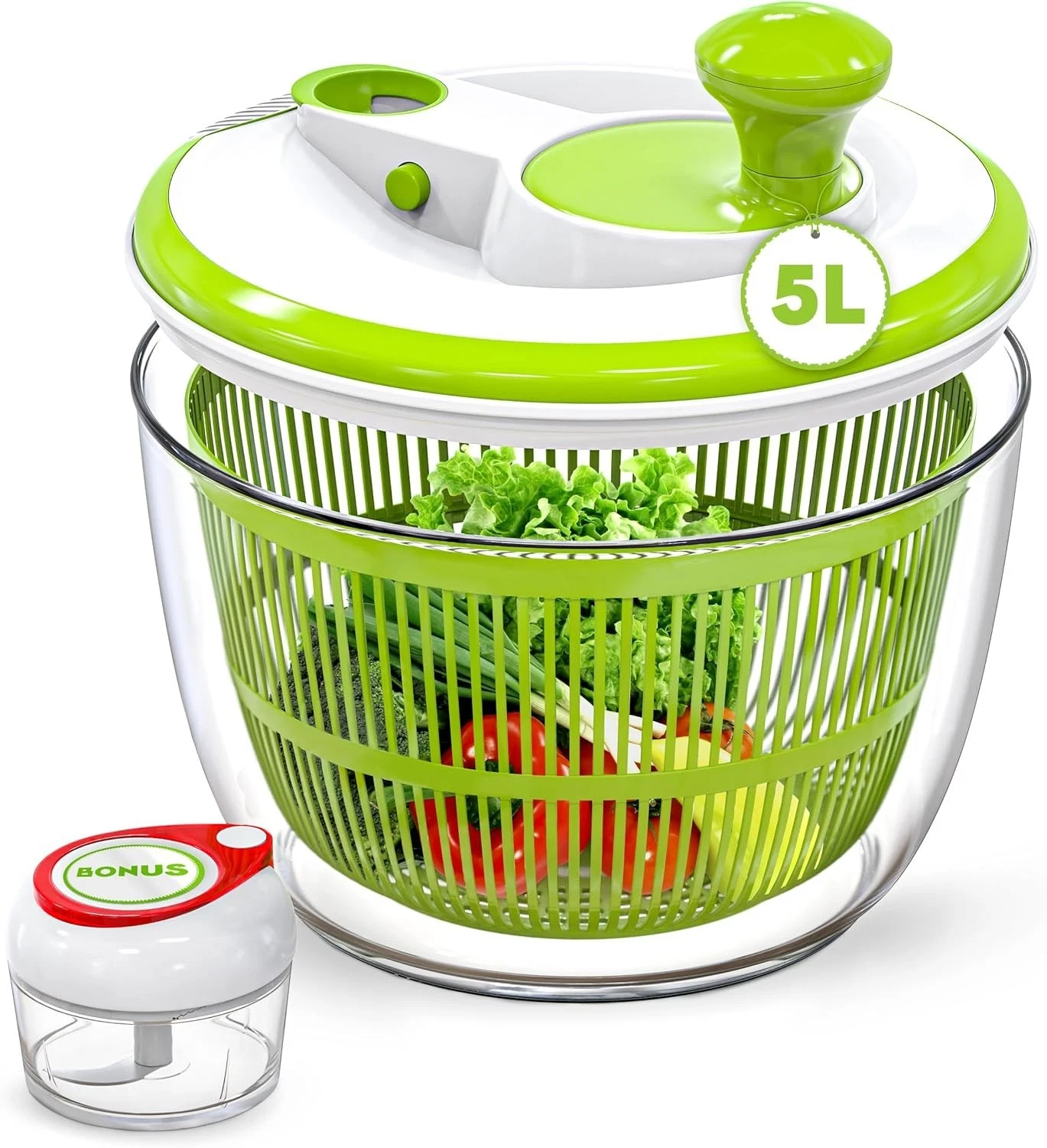 RTMAXCO Salad Spinner, 5L Large Capacity Lettuce Washer with Easy Spin Mechanism