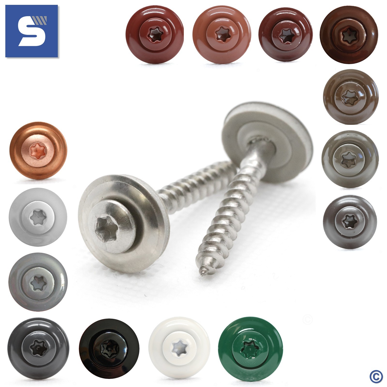 Spenglerschrauben Farbig | 15mm Dichtscheibe | A2 V2A | Torx 20 | 4,5x25 - 120mm 2