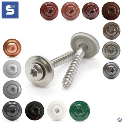 Spenglerschrauben Farbig | 15mm Dichtscheibe | A2 V2A | Torx 20 | 4,5x25 - 80 mm