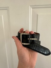 Coach Black Leather Belt Silver Buckle Size 36 Brown Classic
