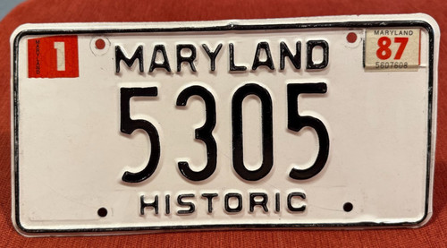 Maryland Historic 5305 License Plate Tag JAN 1987