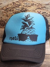 Maui, Vintage Hawaii Turquoise Blue Mesh Black Adjustable SnapBack Trucker Hat