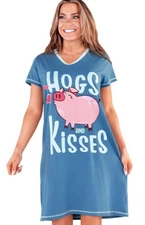 Lazy One: Women's Blue Nightshirt " Hogs and Kisses" 100% Cotton Size S/M NEW