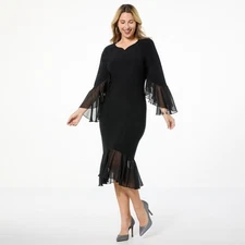 Antthony Ruffled Sleeve Midi Dress Size 1X Black Sheer Chiffon Elegant Party NEW