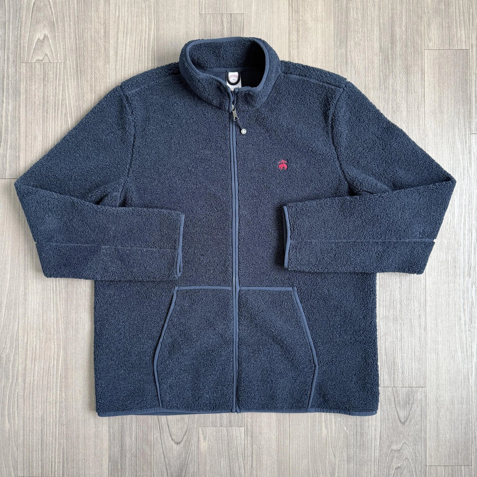 Brooks Brothers Jacket Mens XL Blue Fleece Full Zip 1818 Logo Pockets Warm
