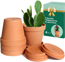 15Cm Clay Pot for Plant with Saucer - 4 Pack Large Terra Cotta Plant Po
