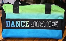 Justice Dance Duffle Gym Bag Green  Blue Glitter Shoulder Strap Zip Top