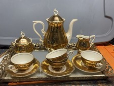 Seltmann Weiden Bavaria Gold & White Porcelain 7pc Coffee/Tea Set w/ Pot