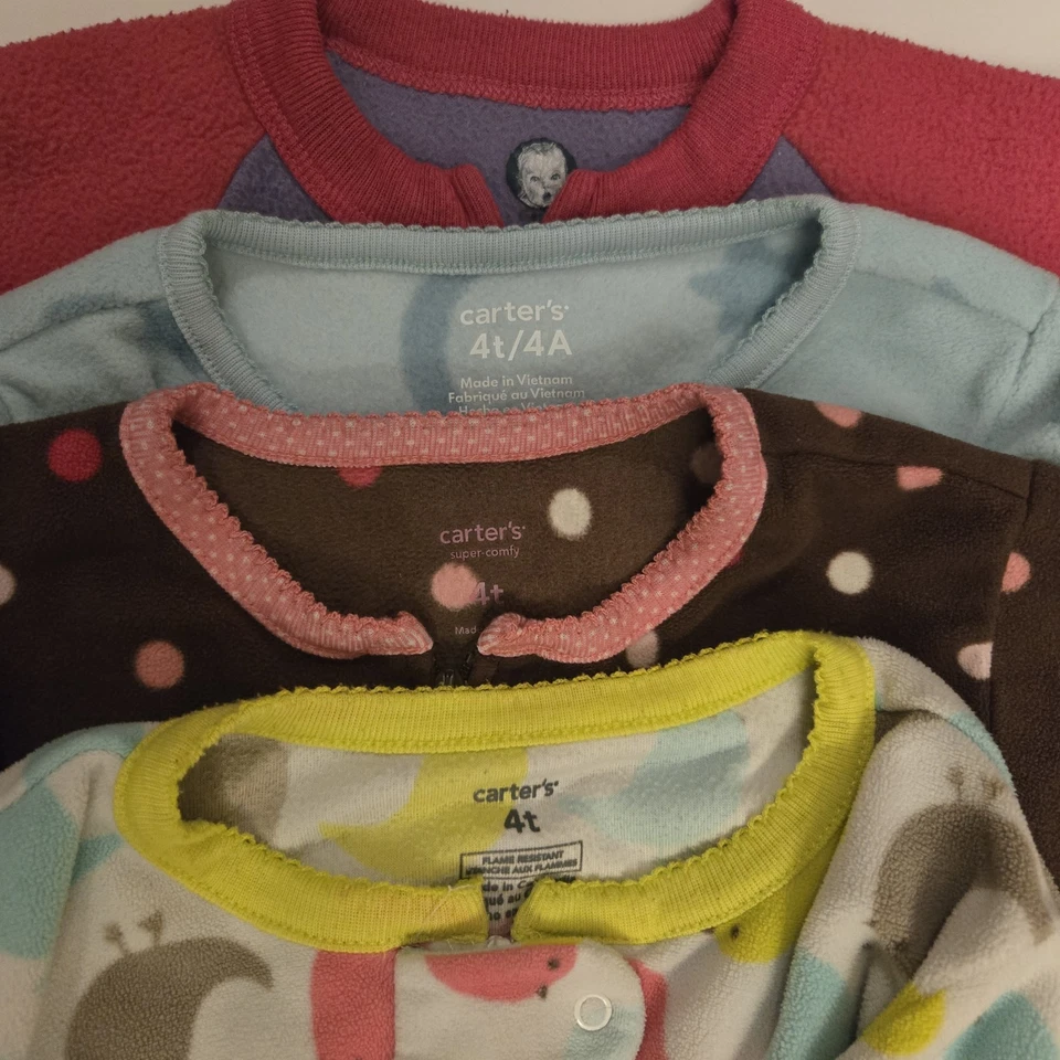 Lot of 4 Girl's  Size 4T Footed Sleepers Pajamas Fleece Winter Warm  Carter's - Image 2 of 4
