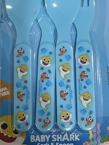 Baby Shark Fork & Spoon Set of 4 Blue Toddler Kids Cutlery BPA Free pinkfong - Afbeelding 3 van 6