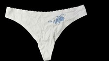 Angels Secret Embrace Thong Womens Medium White Blue Floral Embroidered Low-Rise