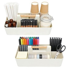 Beige 5Compartment Stackable Plastic Portable Organizer Caddy 2 PCS