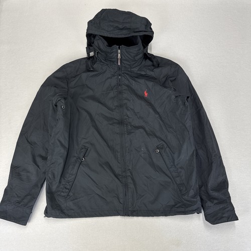 Vintage POLO RALPH LAUREN Aviator Jacket Mens Medium Black Polyester Windbreaker