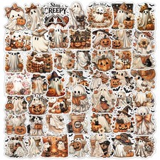 100 PCS Halloween Stickers 50 Assorted Autumn Ghost Designs