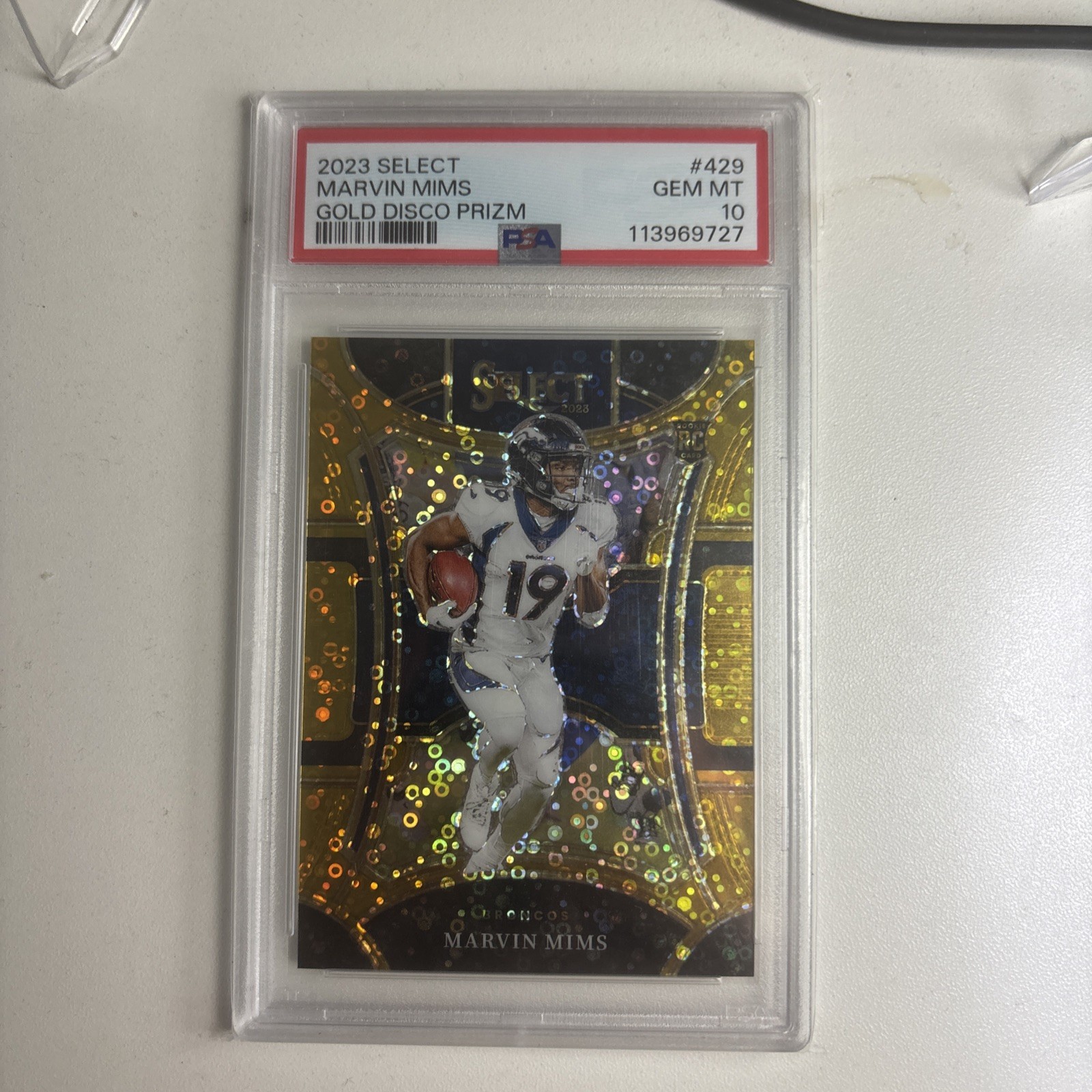 2023 PANINI SELECT GOLD DISCO PRIZM #429 MARVIN MIMS 5/10 PSA 10