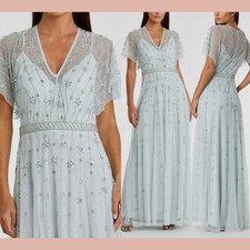 NWT Mac Duggal [ 20 ] 9223 V Neck Embellished Flutter Sleeve A Line Gown #S1551