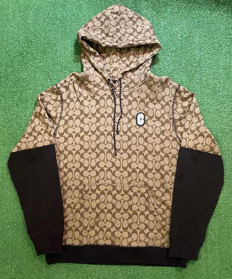 Conjunto de 2 peças com capuz Coach marrom assinatura monograma masculino grande logotipo designer - Imagem 2 de 4