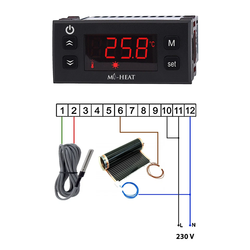 230V Thermostat Heizen Kühlen 20A Temperaturschalter Bodensensor Digital Anzeige - Bild 4 von 4