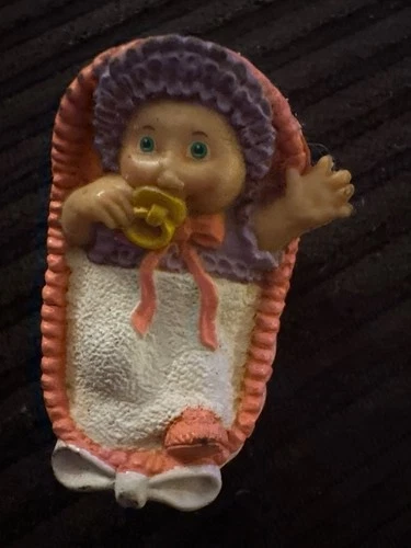 Vintage 1980s Cabbage Patch Kids CPK Baby In Bassinet Mini Doll Figure Figurine