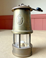 Vintage Welsh Miniature Brass Miners Lamp Ornament with 3 Feathers Stamped Into