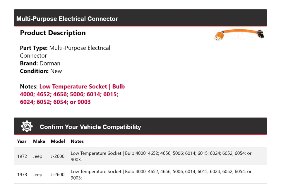 Conector eléctrico multiusos para Jeep J-2600 Dorman 1972-1973 Foto 2 de 4