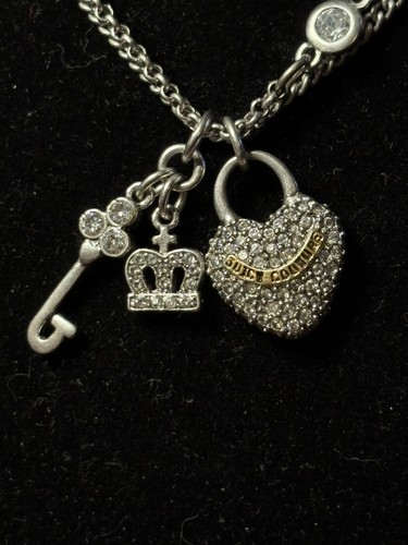 Vintage Juicy Couture Crystal Key to My Heart Dual Strand Necklace Heart Cute - Picture 2 of 8