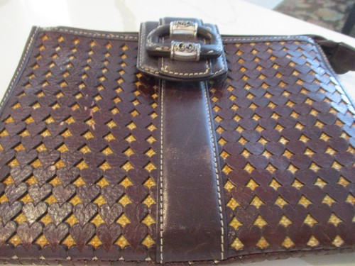 Vintage Brighton Dark Brown Leather & Silver Organizer Slim Crossbody Purse - Picture 14 of 17