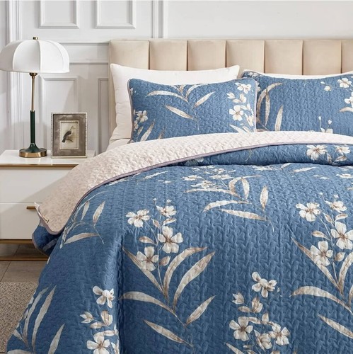 Blue Bedspread Coverlets Set-Patchwork Quilt Set (Double/Queen/King)✅3PCS - Picture 4 of 8