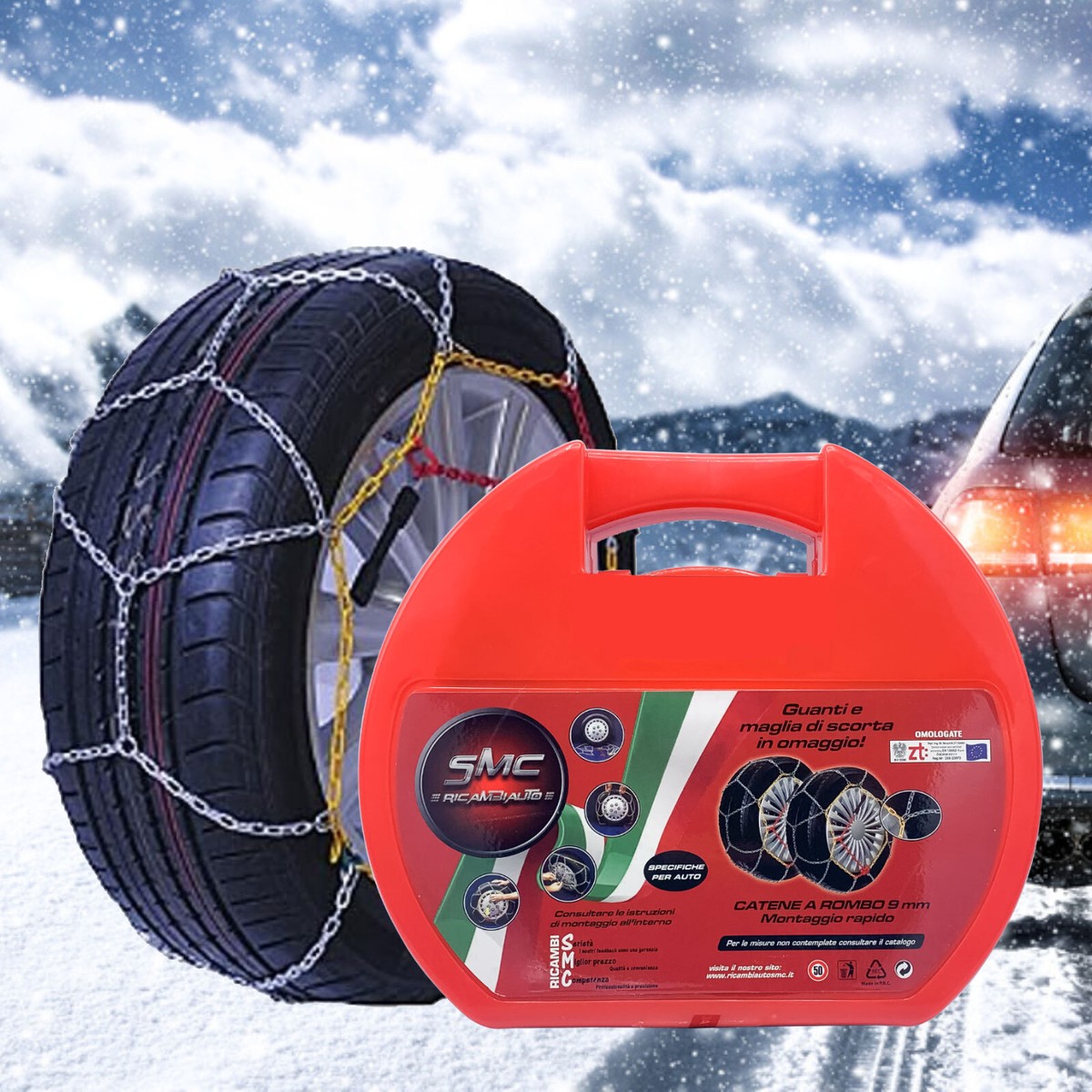 Catene Da Neve 9mm | Misura 235/55 R18 | Omologate ONorm 5117, TUV, GS | Tensionamento Manuale