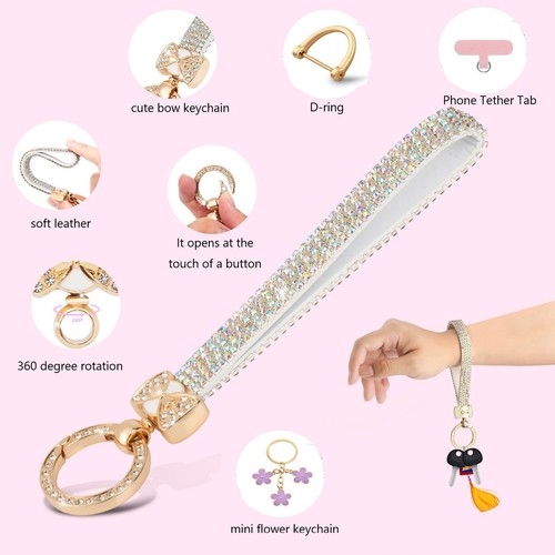 Wristlet Keychain for Women Wristlet Keychain Wrist Lanyard for Keys Bling Ke... - Picture 3 of 6