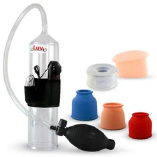 LeLuv Vibrating Penis Pump EasyOp Bgrip with 3 Sleeves, Clear, Donut Seals