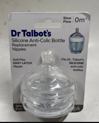 New Dr. Talbots 0M+ Anti-Colic Bottle Nipples 2-Pack Slow Flow Soft-Flex
