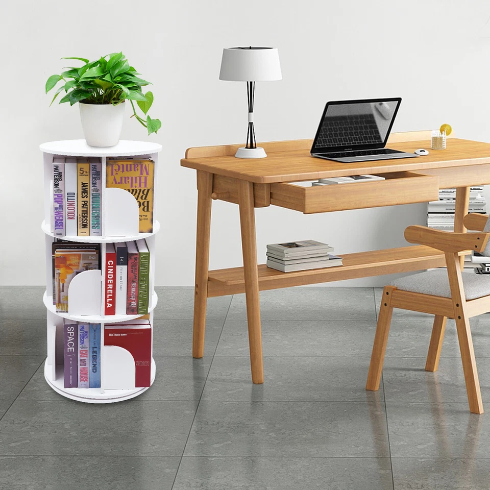 3 Tiers 360?? Rotating Stackable Shelves Bookshelf Organizer Floor Standing USA - Image 2 of 4