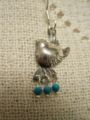 NEW Delicate Tiny Love Bird Earrings 925 Sterling Turquoise Beads Taxco Mexico