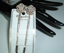 Pair Floral Crystal Rhinestone 3" Bobby Pins NWT