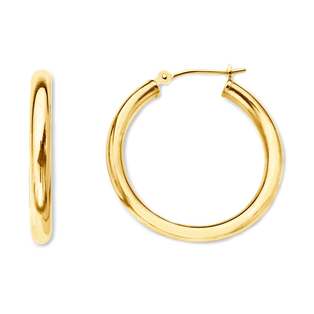 10k Yellow Gold 2mm Shiny Round Tube Hoop Earrings, Diameter  display picture 1