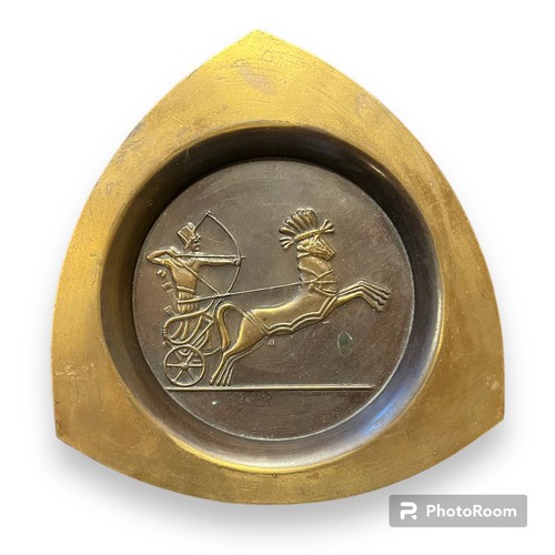 Vintage Brass Archer on Chariot Egyptian scene - Triangle Shape